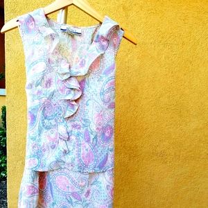 Set 2 Pieces Ruffle sleeveless top, light Pink Paisley Blouse and Skirt Size 6 P